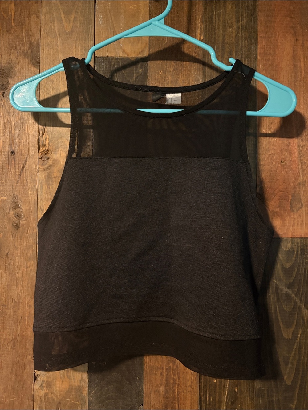 Divided Black Mesh-Panel Cropped Tank